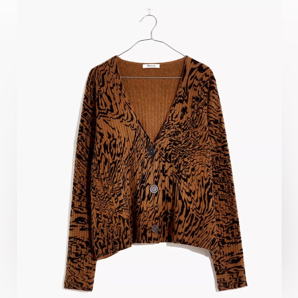 Madewell, Size XS, Tigerized Cameron Ribbed Cardigan Sweater in Coziest Yarn